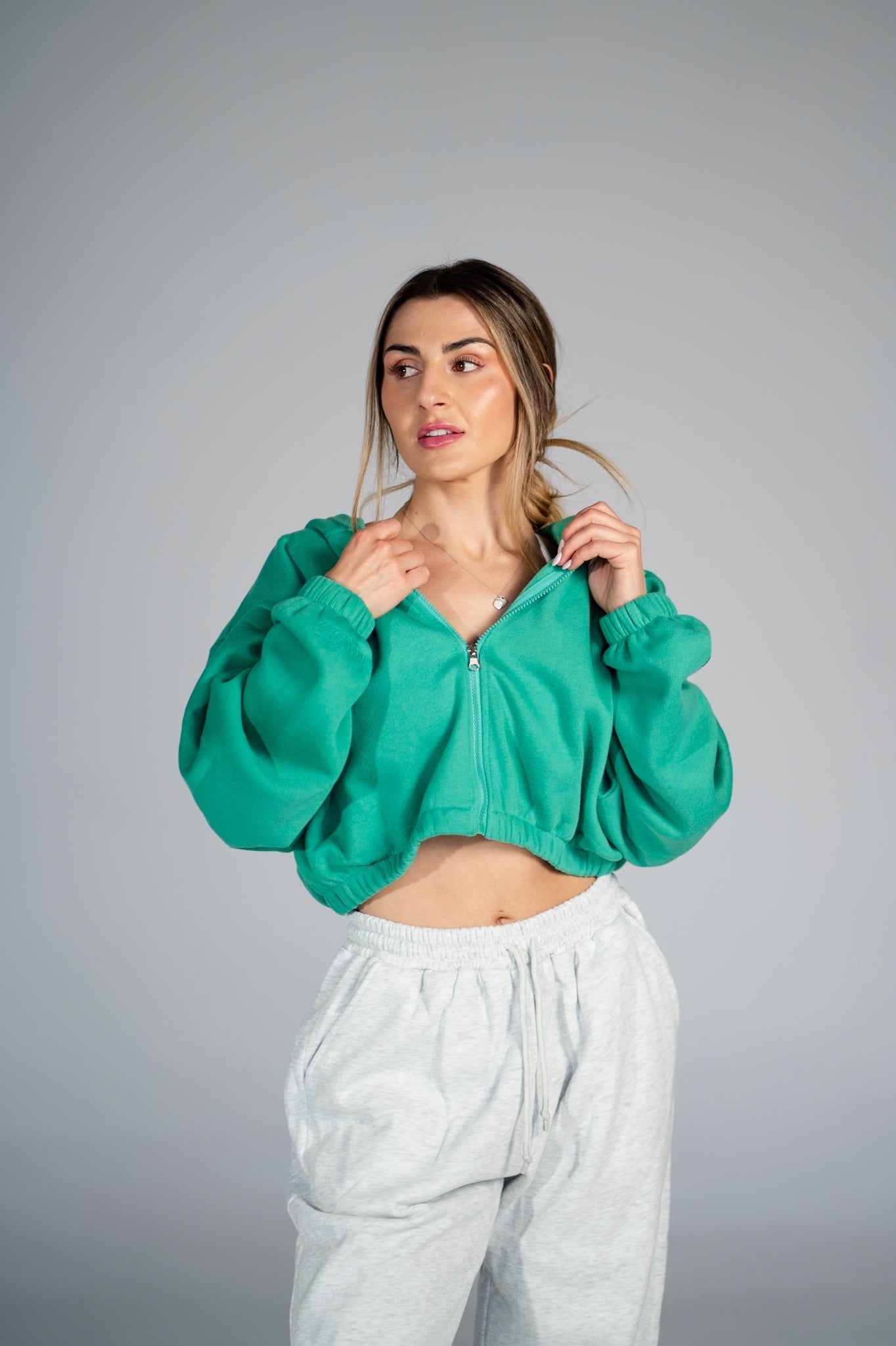 Puff Cropped Zip Jacket - Clover - HERCULETTEHoodie