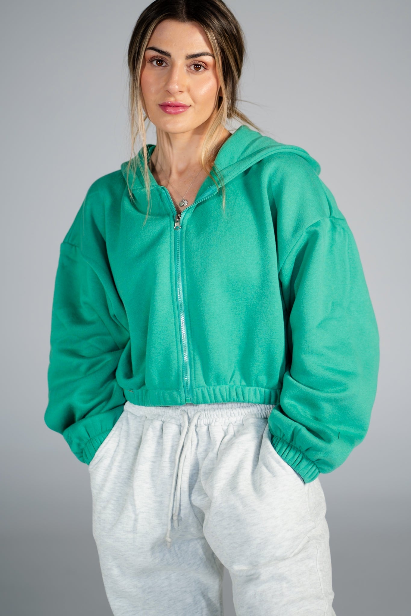 Puff Cropped Zip Jacket - Clover - HERCULETTEHoodie