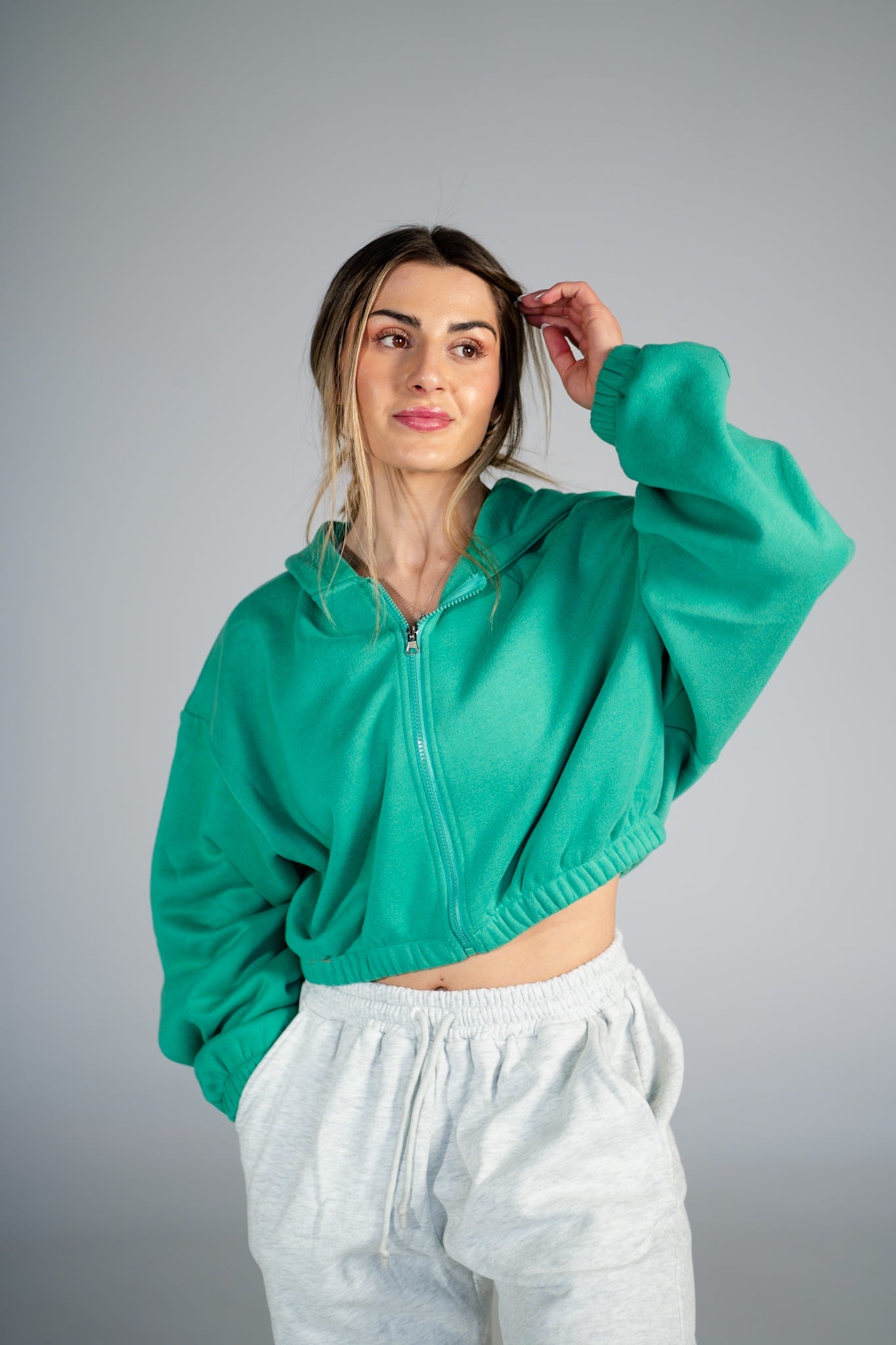 Puff Cropped Zip Jacket - Clover - HERCULETTEHoodie