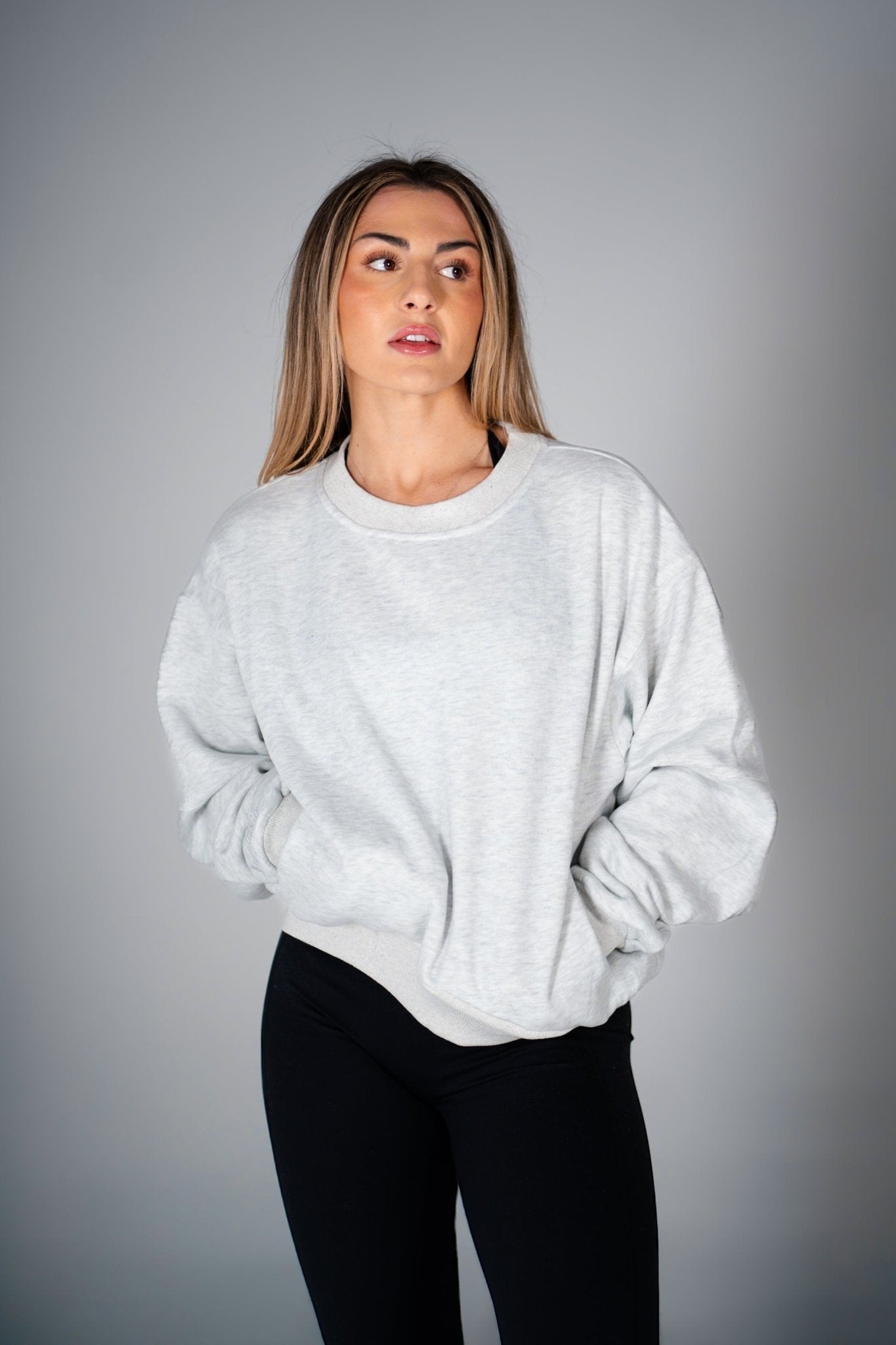 Girly Crew Neck Sweater - Heathered Ivory - HERCULETTE