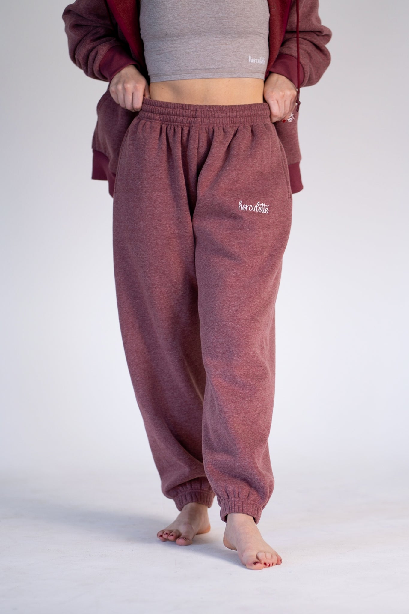 Prime Essential Joggers - Heathered Maroon - HERCULETTE