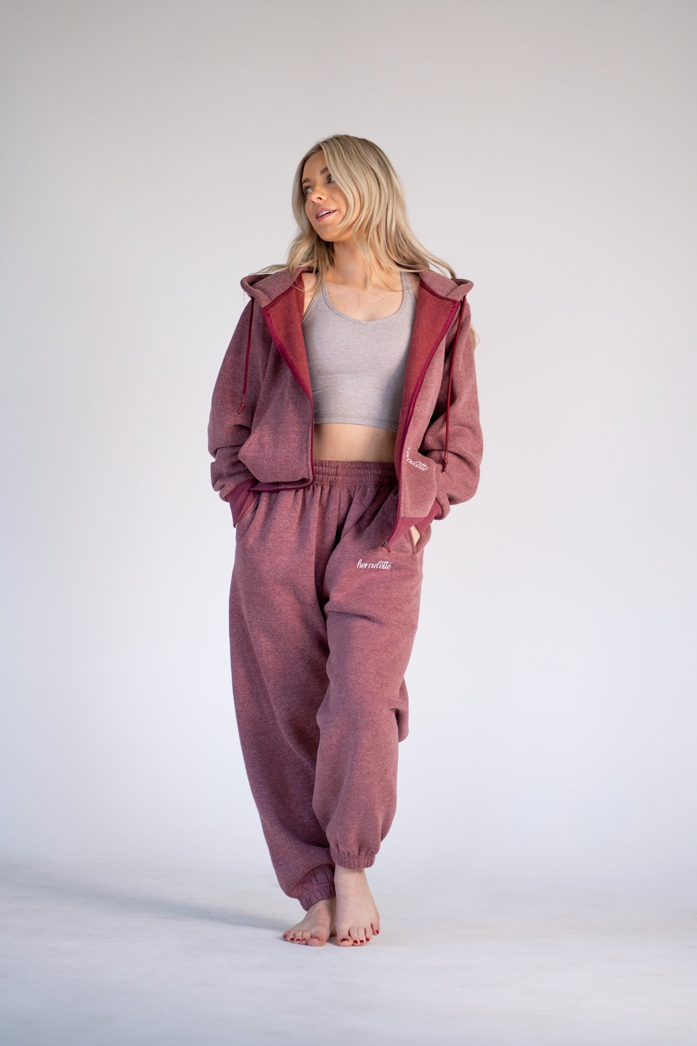 Prime Oversized Zip Jacket - Heathered Maroon - HERCULETTEHoodie