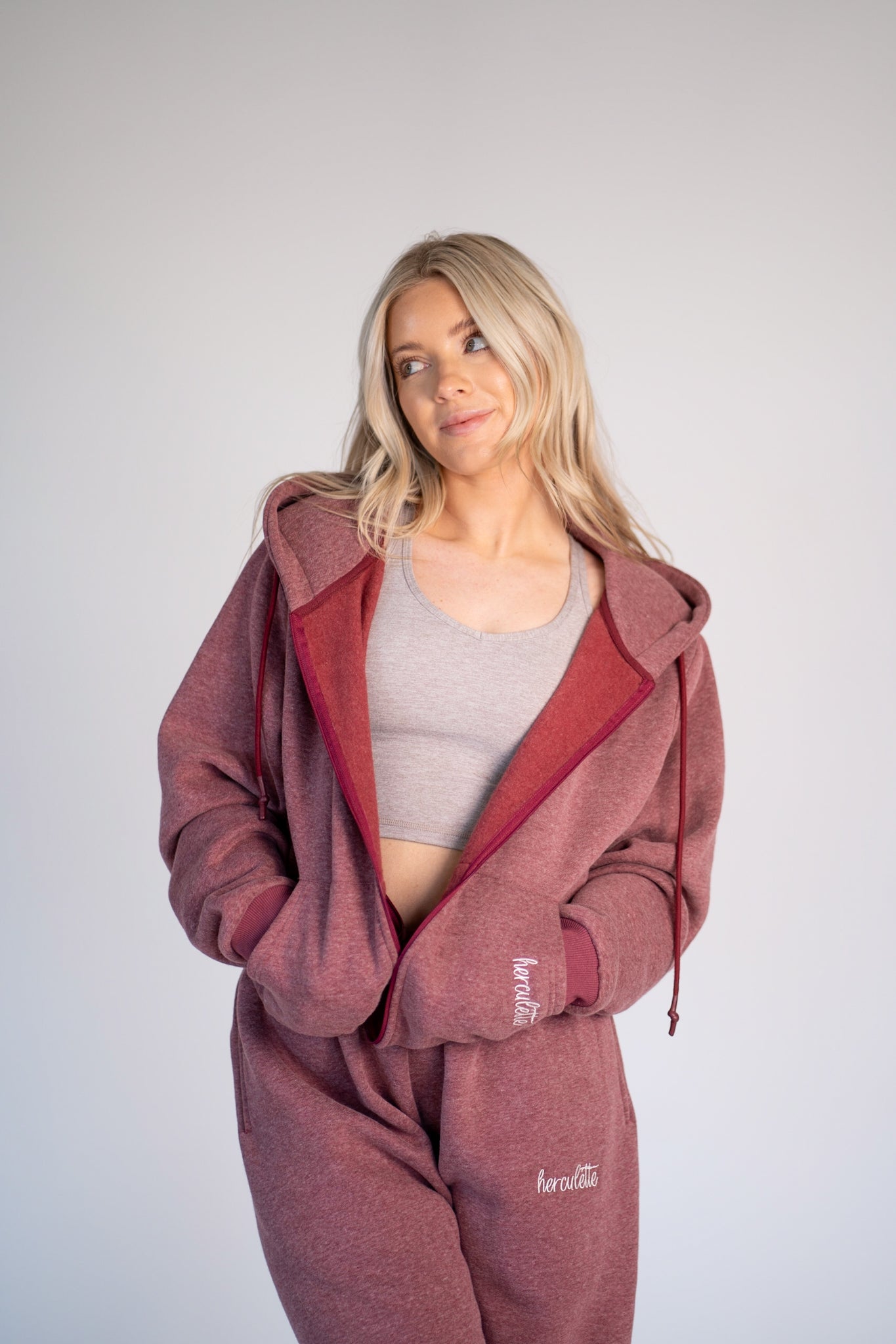 Prime Oversized Zip Jacket - Heathered Maroon - HERCULETTEHoodie