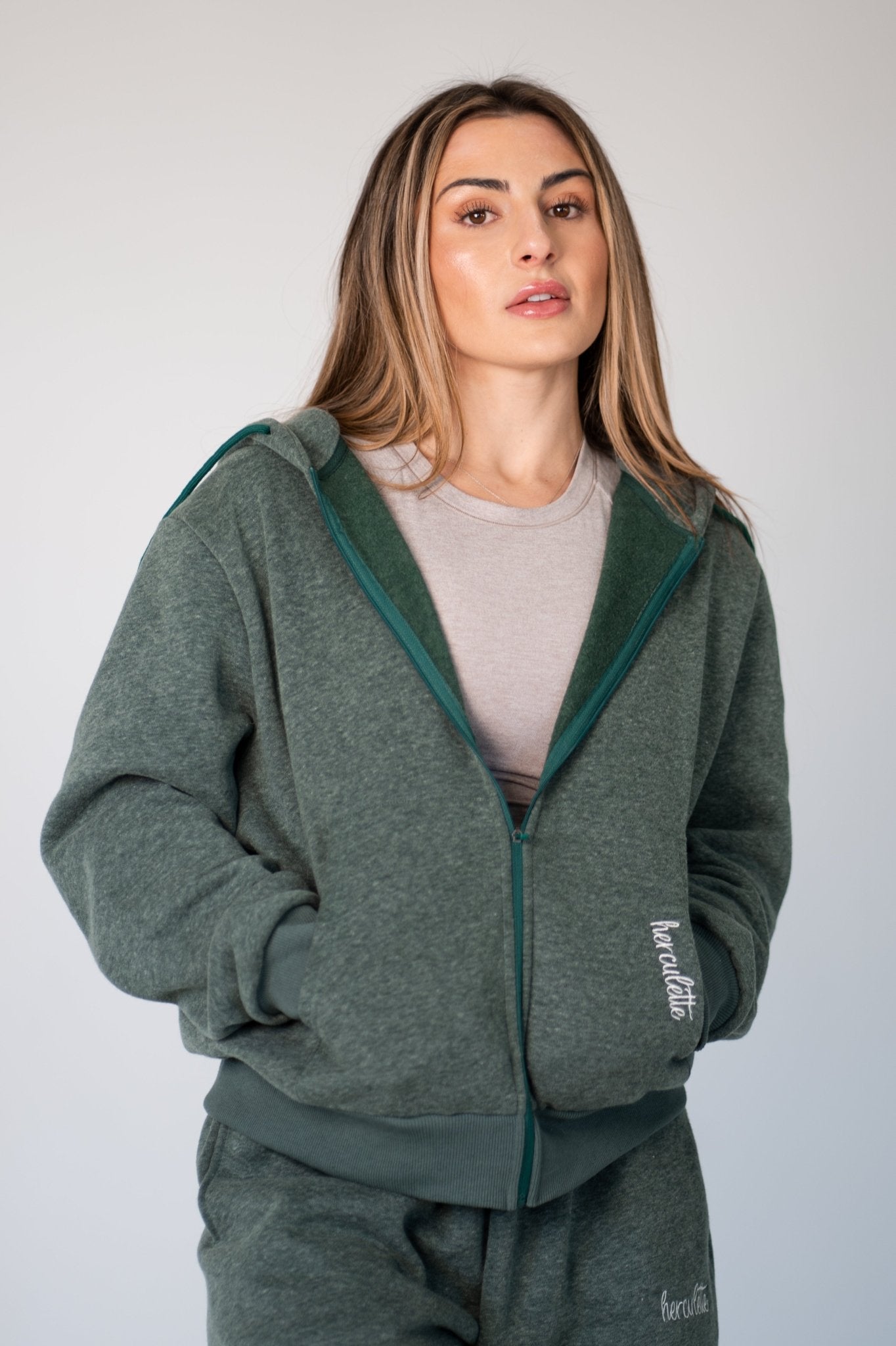 Prime Oversized Zip Jacket - Heathered Pine - HERCULETTEHoodie