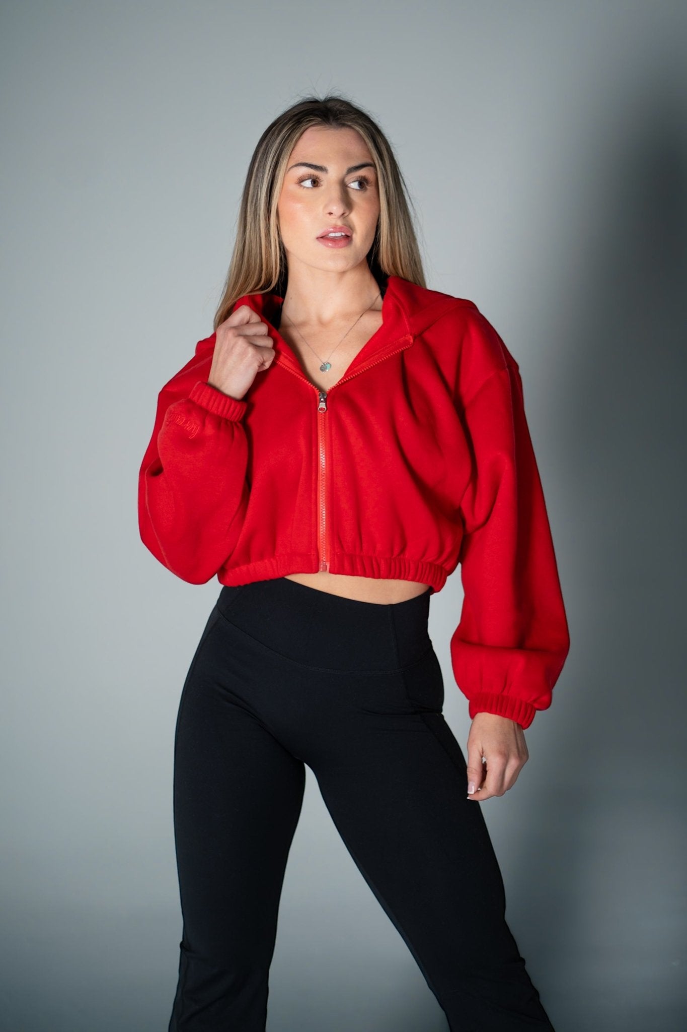 Puff Cropped Zip Jacket - Apple - HERCULETTEHoodie