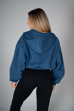 Puff Cropped Zip Jacket - Navy - HERCULETTEHoodie