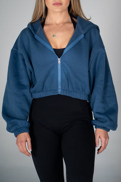 Puff Cropped Zip Jacket - Navy - HERCULETTEHoodie