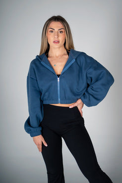 Puff Cropped Zip Jacket - Navy - HERCULETTEHoodie